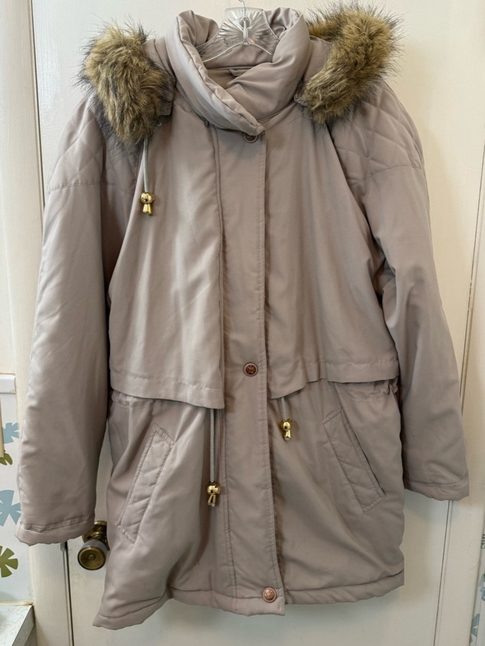 vintage 90s british mist faux fur parka coat medium